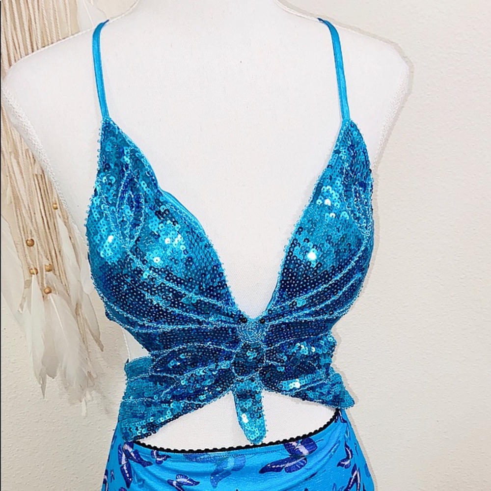 🦋Blue Butterfly Sequence Halter Top W/ Adjustable Straps ONE SIZE